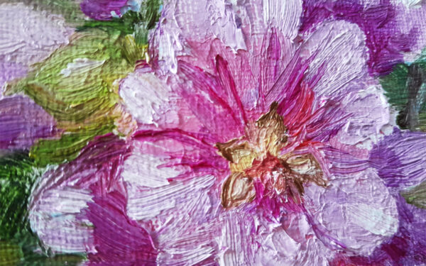 HollyHock Flowers, Original Oil Painting on canvas, small painting, miniature