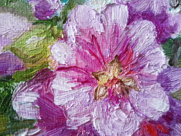 HollyHock Flowers, Original Oil Painting on canvas, small painting, miniature